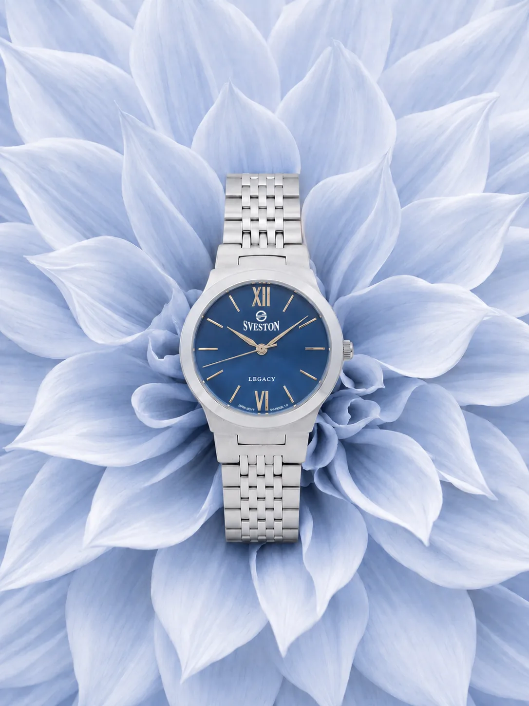 Sveston women’s bracelet watch styled with blue flowers