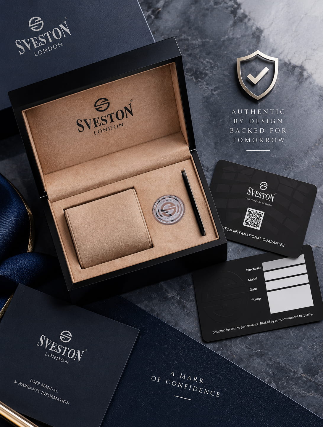 Sveston London 2-year international watch warranty coverage explained graphic