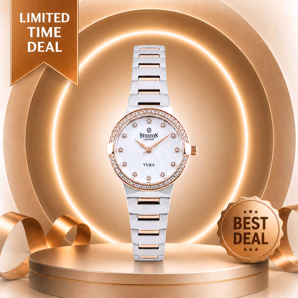 Sveston London special offer promotional banner for women's watches