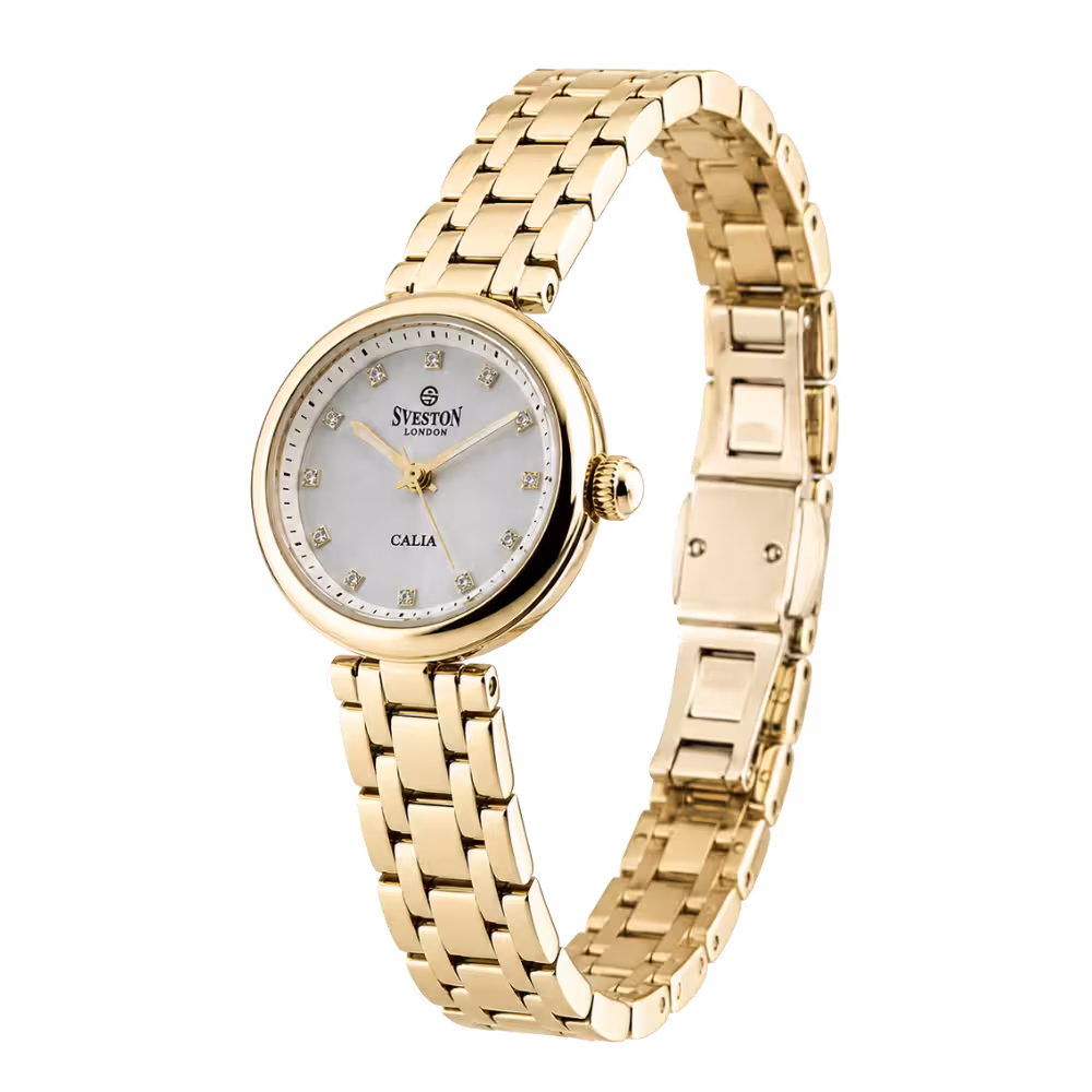 Sveston London CALIA Women's Gold Dial Watch - Angle / Side View