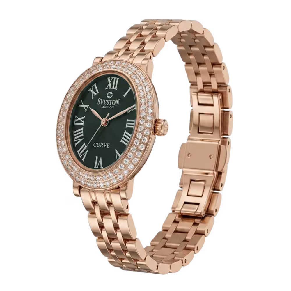 Sveston London CURVE Women's Dark Green Dial Watch - Angle / Side View