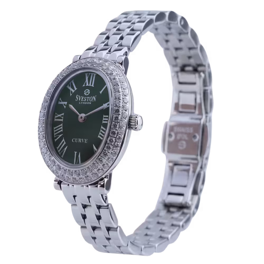 Sveston London CURVE Women's Dark Green Dial Watch - Angle / Side View
