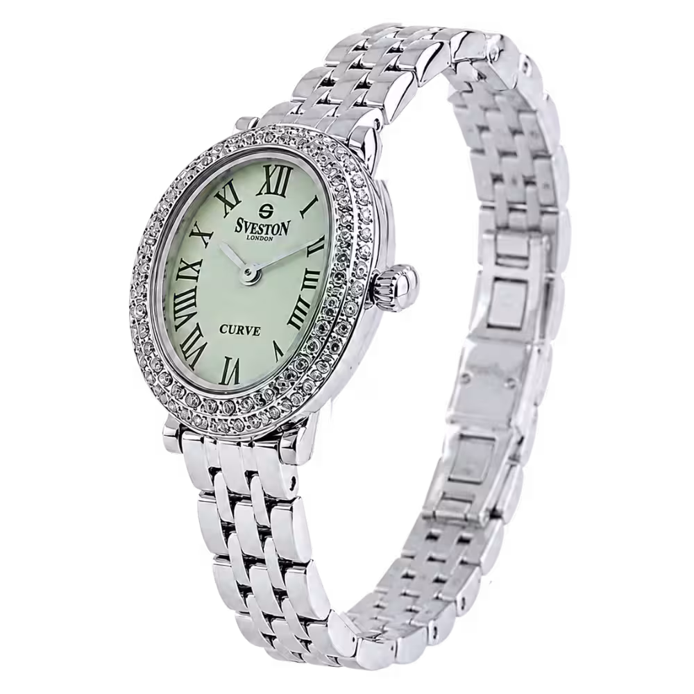 Sveston London CURVE Women's Light Green Dial Watch - Angle / Side View