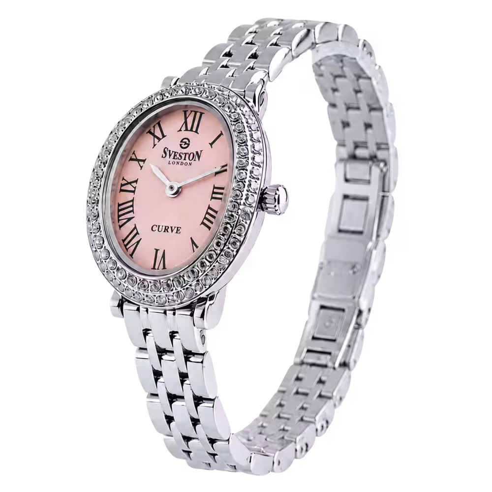 Sveston London CURVE Women's Pastel Pink Dial Watch - Angle / Side View