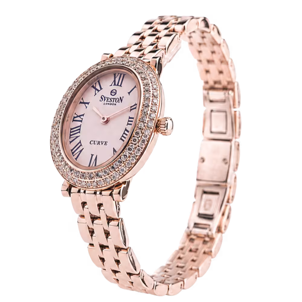 Sveston London CURVE Women's Pastel Pink Dial Watch - Angle / Side View