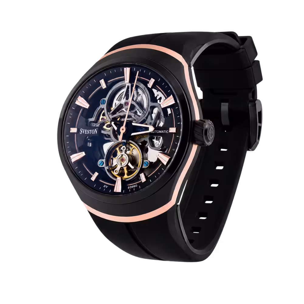 Sveston SV-9399G Men's Black Dial Watch - Angle / Side View